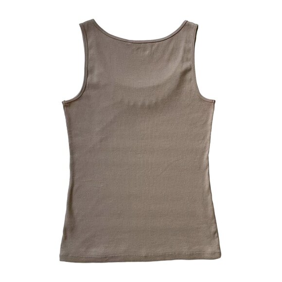Embellished Rib Knit Cotton Tank Top — Taupe Stone Neutral Scoop Neck Size M - Picture 9 of 10